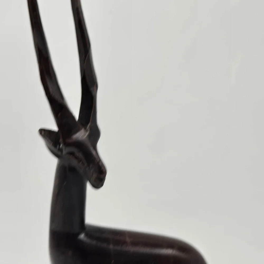 Vintage Hand Carved Ebony Wood Gazelle Statue African Antelope Folk Art Decor 13